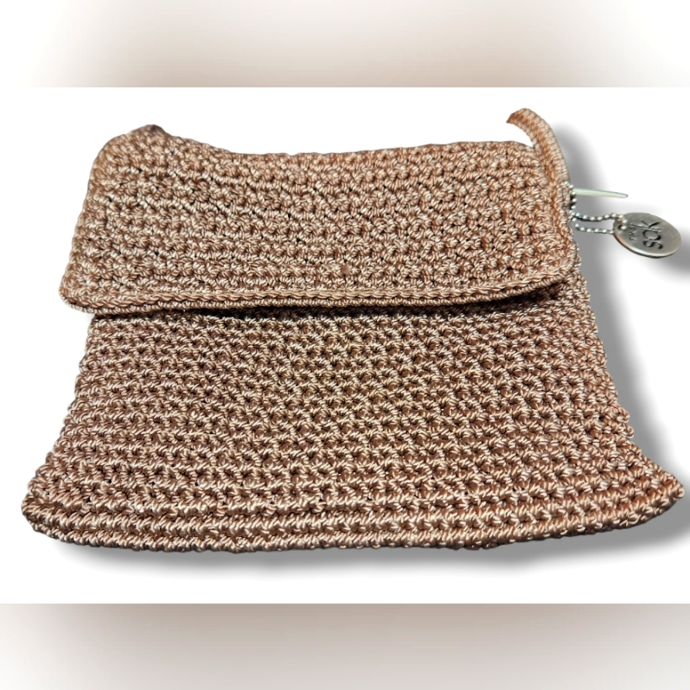The Sak Crochet Tan Crossbody Purse Top Flap with Zipper Closure‎